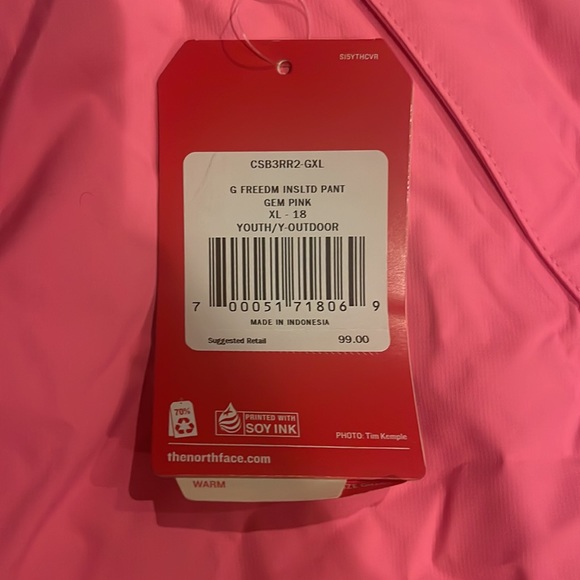 Neon Pink Girls XL (18) North Face Freedom Snow Pants - Picture 2 of 6